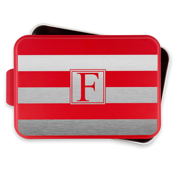 Horizontal Stripe Aluminum Baking Pan - Red Lid - FRONT w/lif off