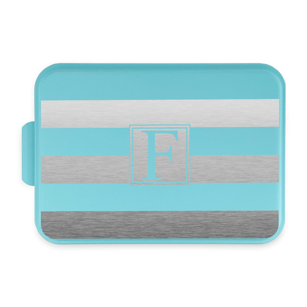 Custom Horizontal Stripe Aluminum Baking Pan with Teal Lid (Personalized)