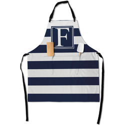 Horizontal Stripe Apron With Pockets w/ Initial