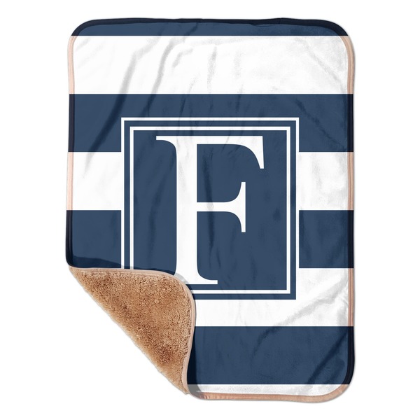 Custom Horizontal Stripe Sherpa Baby Blanket - 30" x 40" w/ Initial