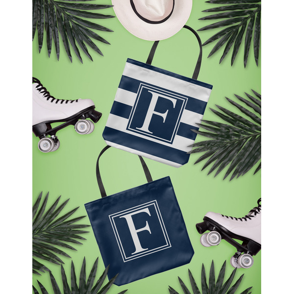 Horizontal Stripe Canvas Tote Lifestyle Front and Back