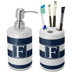 Horizontal Stripe Ceramic Bathroom Accessories Set (Personalized)