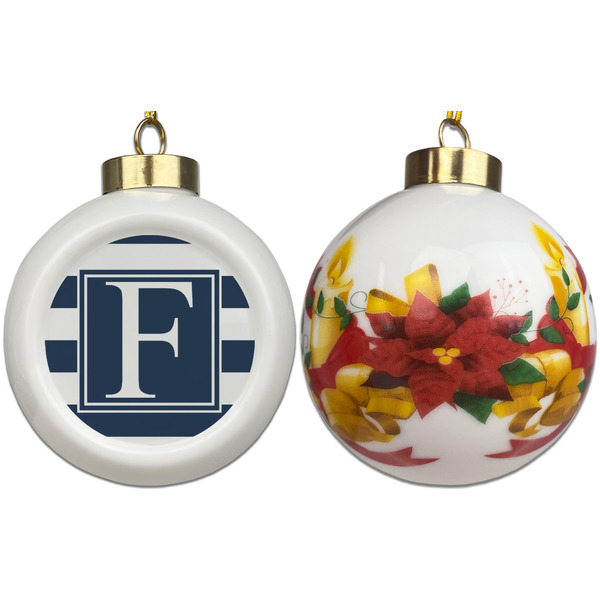 Horizontal Stripe Ceramic Christmas Ornament - Poinsettias (APPROVAL)