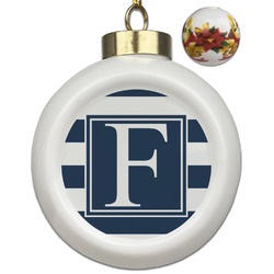 Horizontal Stripe Ceramic Ball Ornaments - Poinsettia Garland (Personalized)