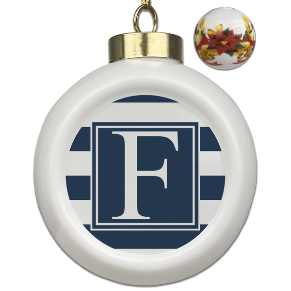 Custom Horizontal Stripe Ceramic Ball Ornaments - Poinsettia Garland (Personalized)
