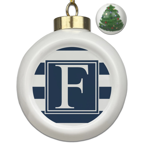 Custom Horizontal Stripe Ceramic Ball Ornament - Christmas Tree (Personalized)