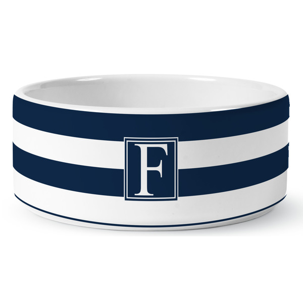 Horizontal Stripe Ceramic Dog Bowl - Medium - Front