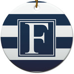Horizontal Stripe Round Ceramic Ornament w/ Initial