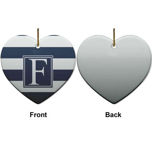 Horizontal Stripe Ceramic Flat Ornament - Heart Front & Back (APPROVAL)