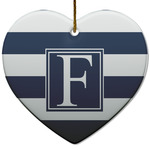 Horizontal Stripe Heart Ceramic Ornament w/ Initial