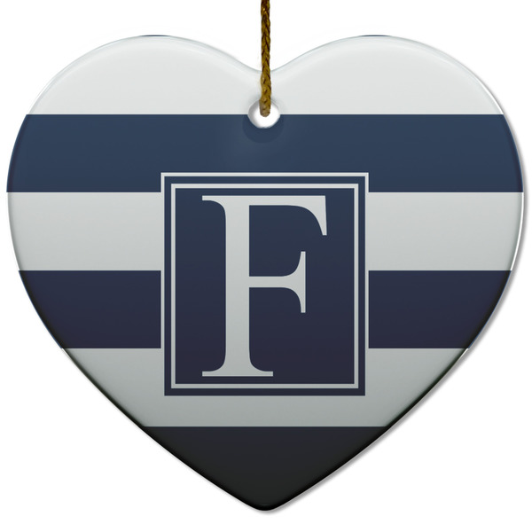 Horizontal Stripe Ceramic Flat Ornament - Heart (Front)