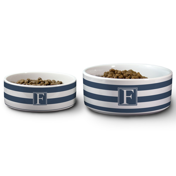 Horizontal Stripe Ceramic Dog Bowls - Size Comparison