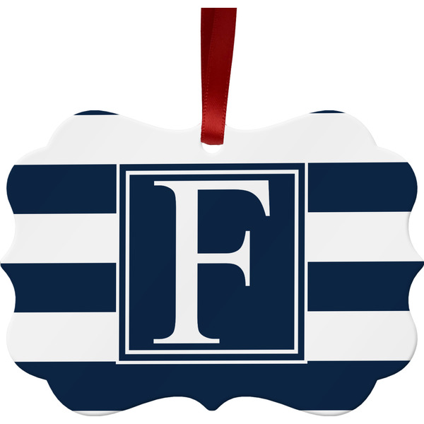 Custom Horizontal Stripe Metal Frame Ornament - Double Sided w/ Initial