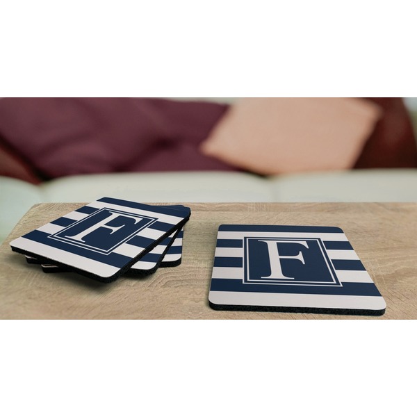 Horizontal Stripe Coaster Rubber Back - On Coffee Table