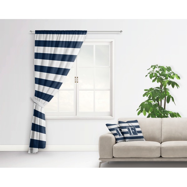 Horizontal Stripe Curtain With Window and Rod - in Room Matching Pillow