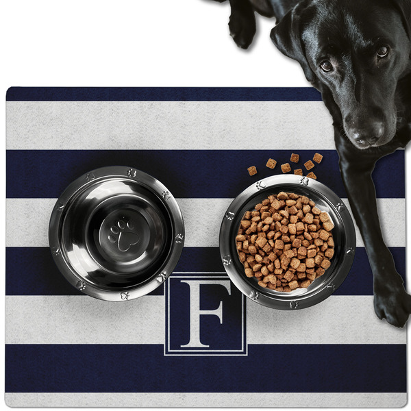Custom Horizontal Stripe Dog Food Mat - Large w/ Initial