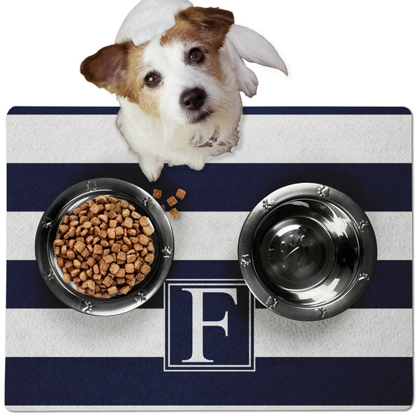 Custom Horizontal Stripe Dog Food Mat - Medium w/ Initial