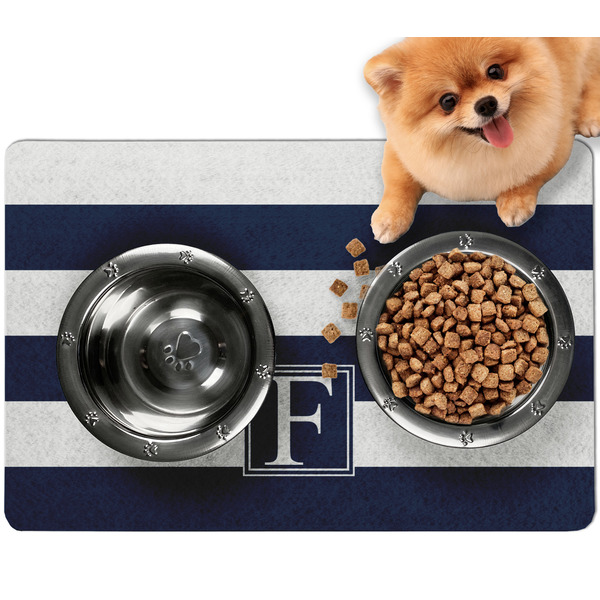 Custom Horizontal Stripe Dog Food Mat - Small w/ Initial
