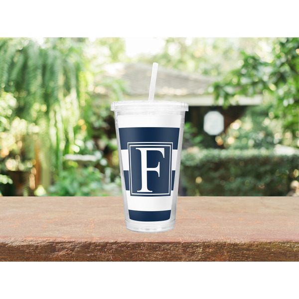Horizontal Stripe Double Wall Tumbler with Straw Lifestyle