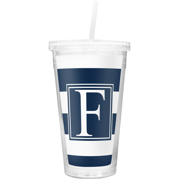 Custom Horizontal Stripe Double Wall Tumbler with Straw (Personalized)