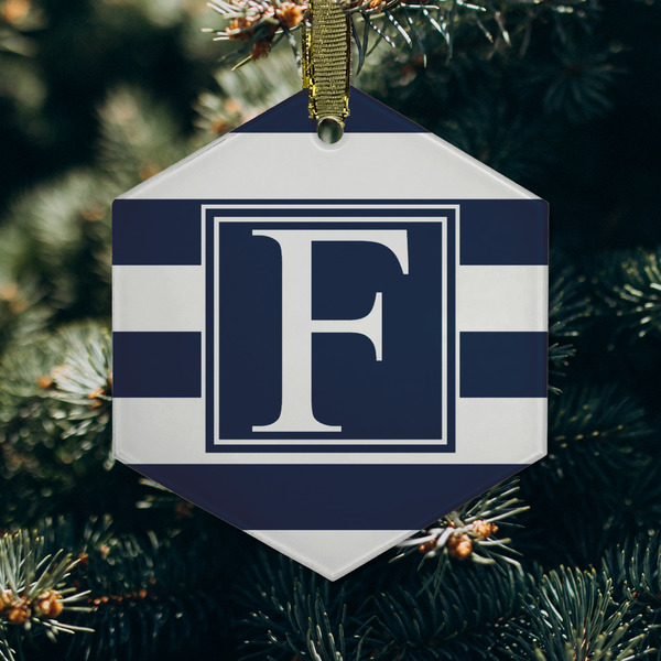 Horizontal Stripe Frosted Glass Ornament - Hexagon (Lifestyle)