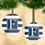 Horizontal Stripe Flat Glass Ornament w/ Initial
