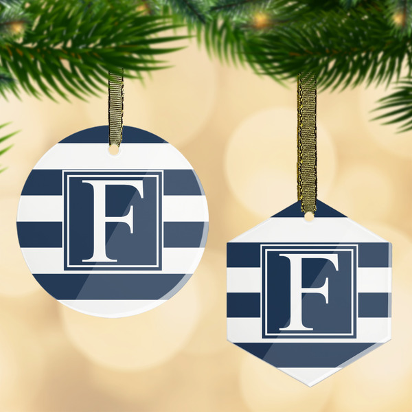Custom Horizontal Stripe Flat Glass Ornament w/ Initial