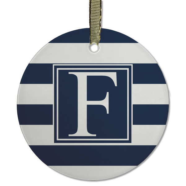 Custom Horizontal Stripe Flat Glass Ornament - Round w/ Initial