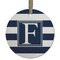 Horizontal Stripe Flat Glass Ornament - Round w/ Initial