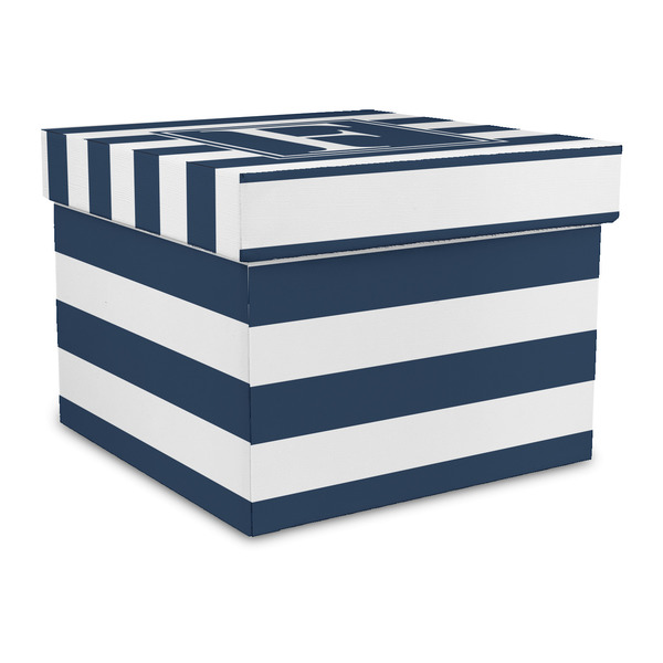 Custom Horizontal Stripe Gift Box with Lid - Canvas Wrapped - Large (Personalized)