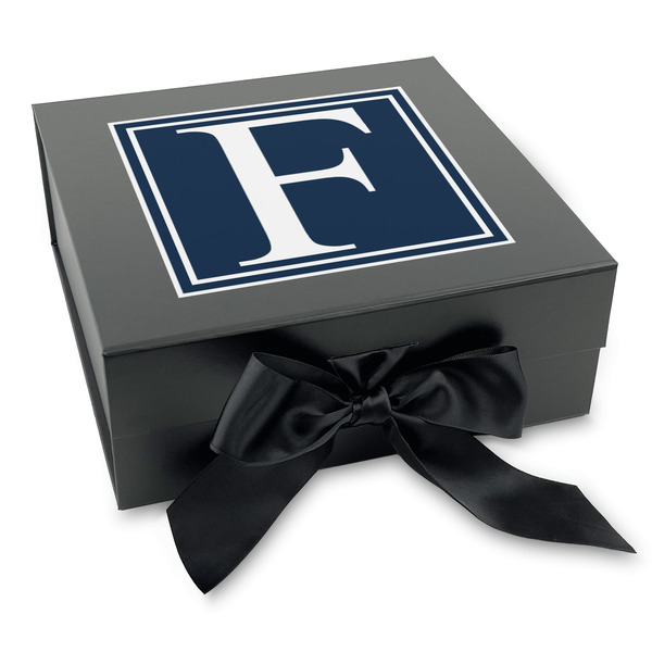 Horizontal Stripe Gift Boxes with Magnetic Lid - Black - Front (angle)