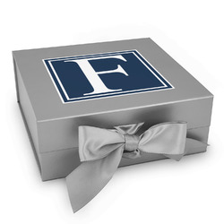 Horizontal Stripe Gift Box with Magnetic Lid - Silver (Personalized)