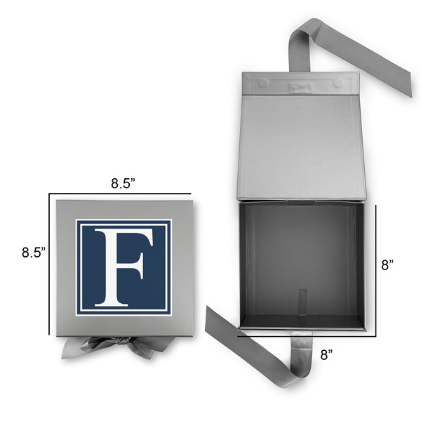 Horizontal Stripe Gift Boxes with Magnetic Lid - Silver - Open & Closed