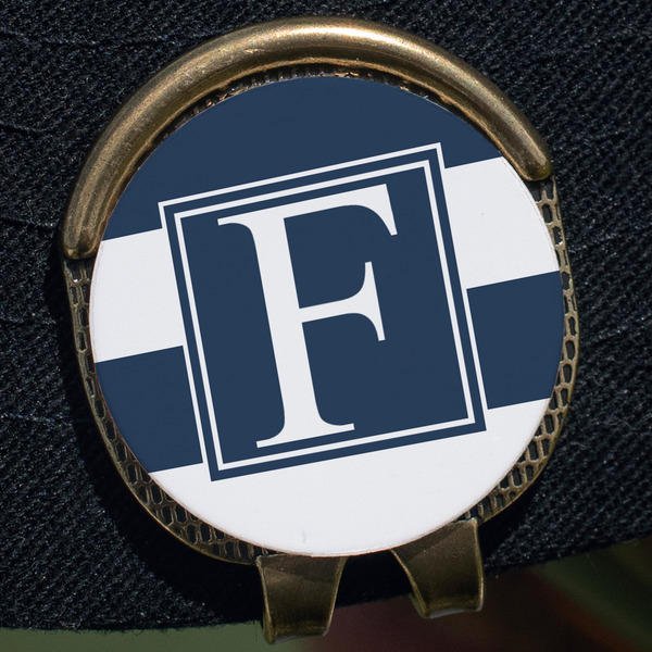 Horizontal Stripe Golf Ball Marker Hat Clip - Gold - Close Up