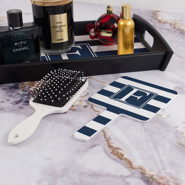 Horizontal Stripe Hand Mirror - With Hair Brush