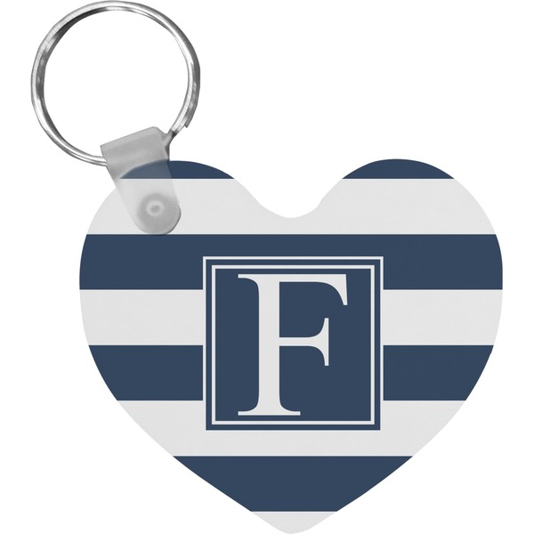 Custom Horizontal Stripe Heart Plastic Keychain w/ Initial
