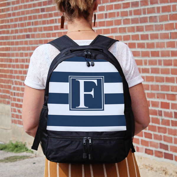 Horizontal Stripe Large Backpack - Black - On Back