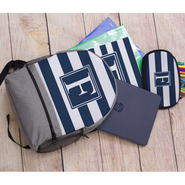 Horizontal Stripe Large Backpack - Gray - With Stuff