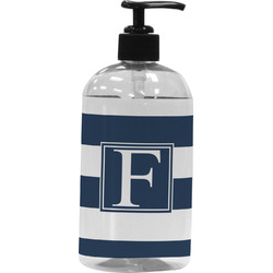 Horizontal Stripe Plastic Soap / Lotion Dispenser (16 oz - Large - Black) (Personalized)