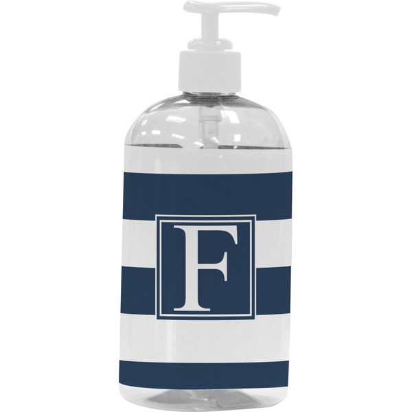 Custom Horizontal Stripe Plastic Soap / Lotion Dispenser (16 oz - Large - White) (Personalized)