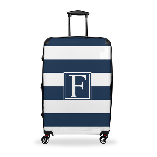 Custom Horizontal Stripe Suitcase - 28" Large - Checked w/ Initial