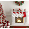 Horizontal Stripe Linen Stocking w/Red Cuff - Fireplace (LIFESTYLE)
