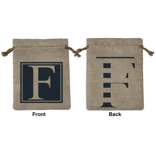 Custom Horizontal Stripe Medium Burlap Gift Bag - Front & Back (Personalized)