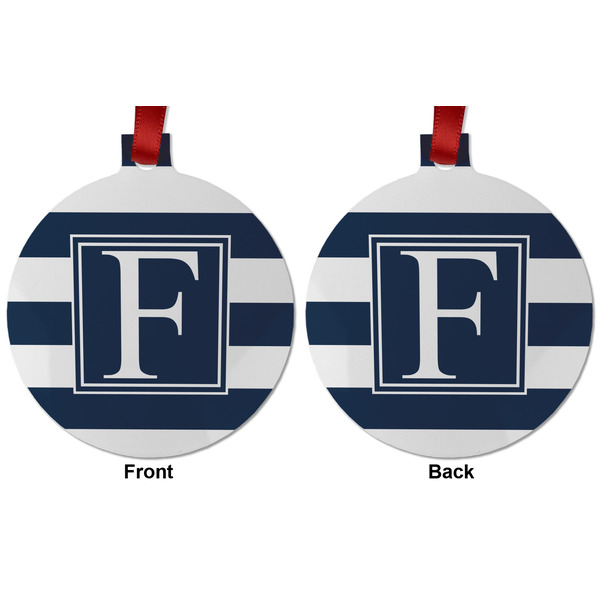 Horizontal Stripe Metal Ball Ornament - Front and Back