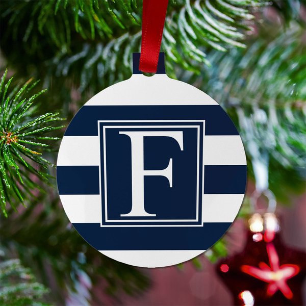 Horizontal Stripe Metal Ball Ornament - Lifestyle