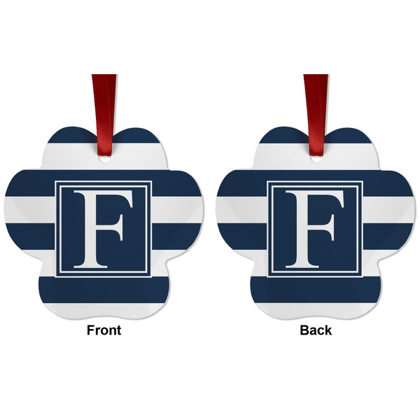 Horizontal Stripe Metal Paw Ornament - Front and Back