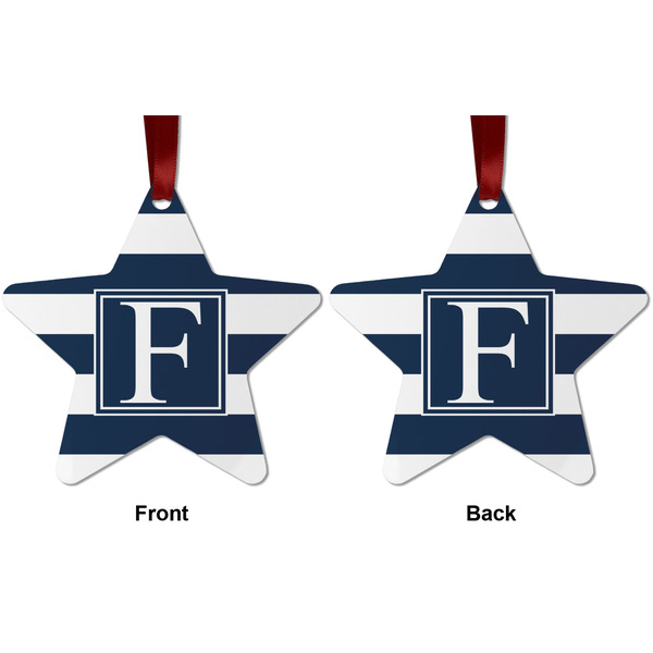 Horizontal Stripe Metal Star Ornament - Front and Back