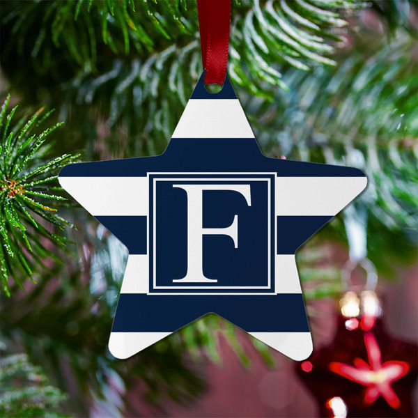 Horizontal Stripe Metal Star Ornament - Lifestyle