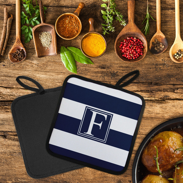 Horizontal Stripe Neoprene Pot Holder - Set of 2  LIFESTYLE (Flatlay)