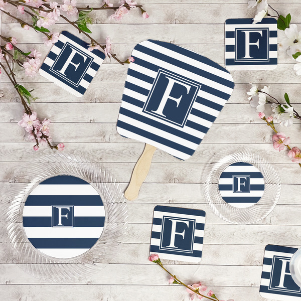 Horizontal Stripe Party Supplies Combination Image - All items - Plates, Coasters, Fans